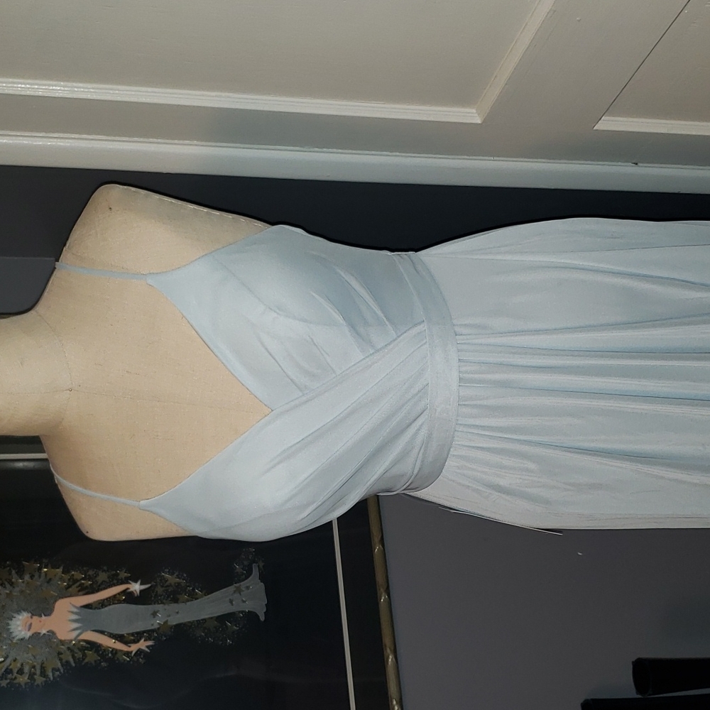 AZAZIE long spaghetti strap dress w/criss cross back & zipper color Mist -lt blu